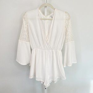 White Long Sleeve Wrap Top Romper